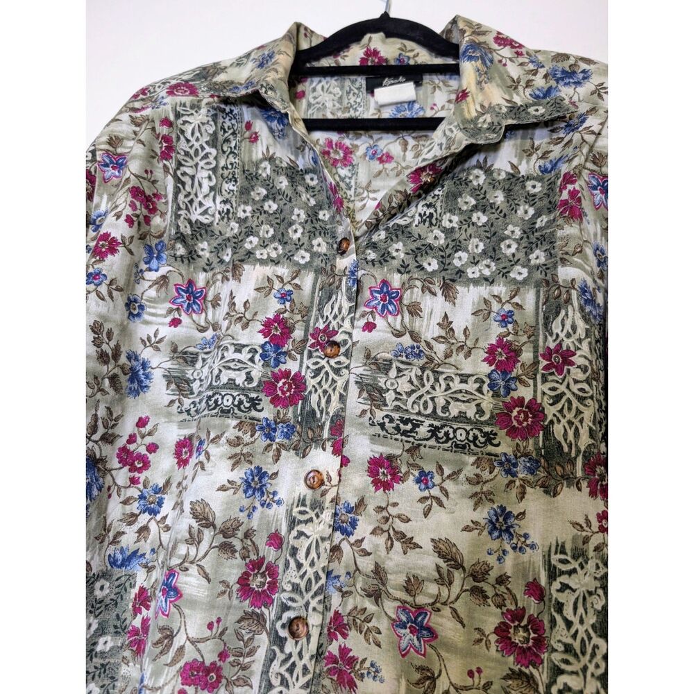 Vintage Tapestry Floral Button Shirt Cottagecore Romantic Blouse Large - Picture 5 of 8